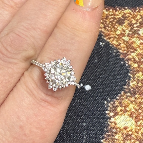 Moissanite Jewelry - 925 Silver 2ct Moissanite Halo Ring